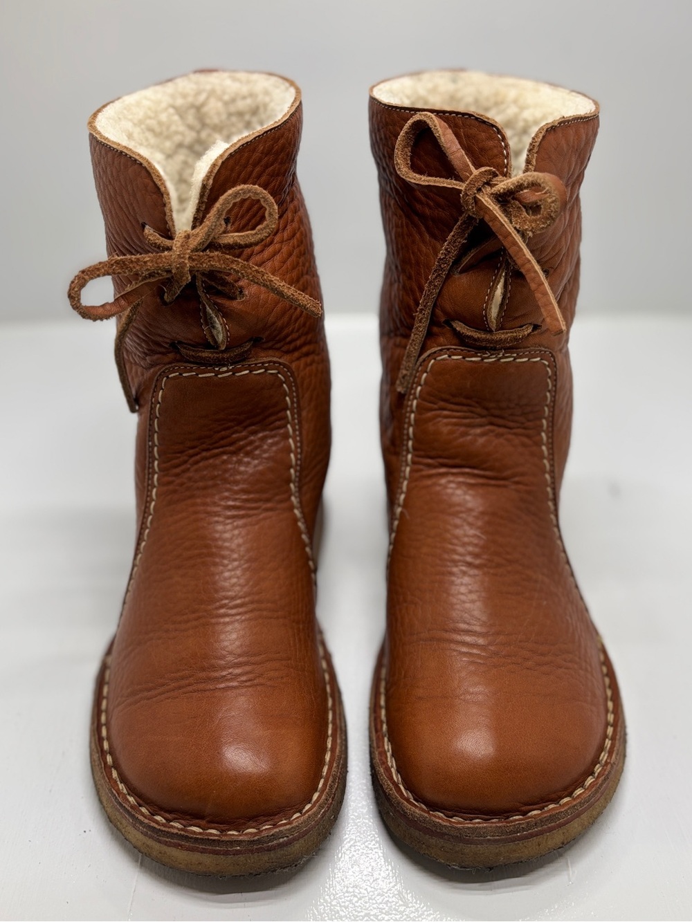 Duckfeet Aarhus Wool Lined Boots EU 38 US 7.5 8 Cognac Brown Danish Leather Crep - Picture 6 of 12